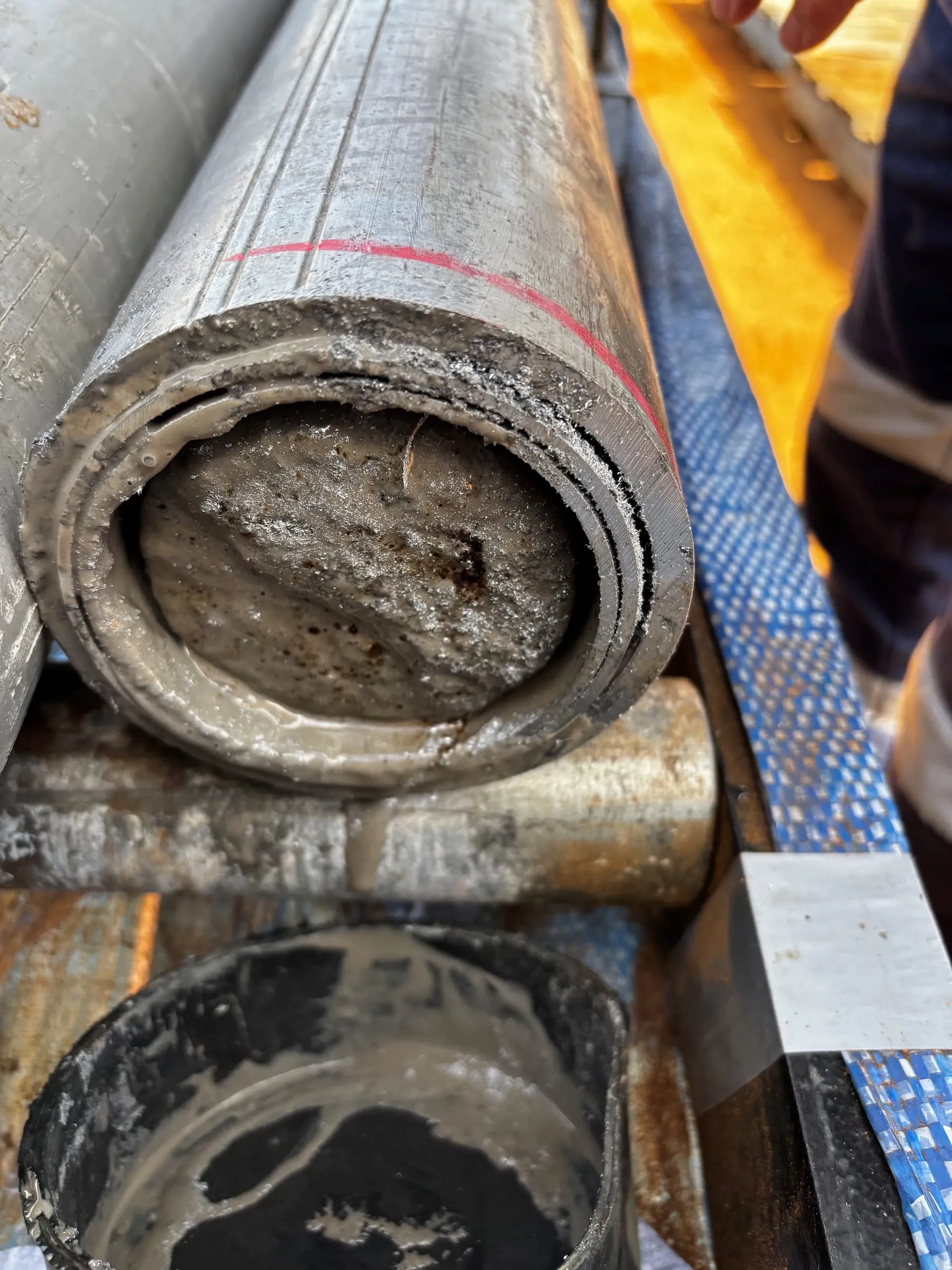 Recovered core held inside a JamBuster telescoping sleeve