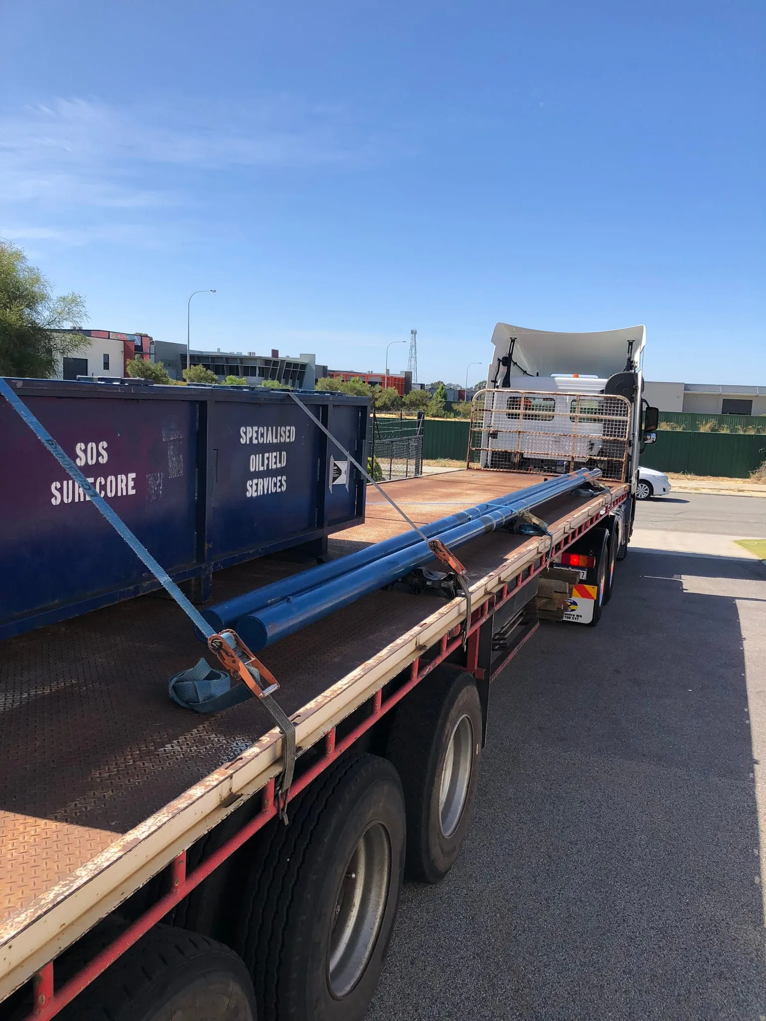 SOS core barrels and SureCore container loaded on a truck for mobilisation
